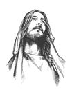 Jesus Christ, graphic close-up portrait. Sketch illustration